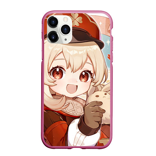 Чехол iPhone 11 Pro матовый Genshin Impact Кли cute Dodoko / 3D-Малиновый – фото 1