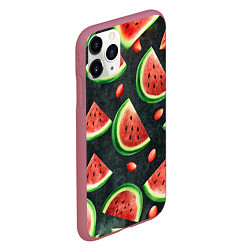 Чехол iPhone 11 Pro матовый Паттерн красные дольки арбуза, цвет: 3D-малиновый — фото 2