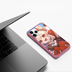 Чехол iPhone 11 Pro матовый Genshin Impact Кли милая happy, цвет: 3D-малиновый — фото 2