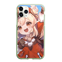 Чехол iPhone 11 Pro матовый Genshin Impact Кли милая happy, цвет: 3D-салатовый