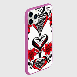 Чехол iPhone 11 Pro матовый Красный узор сердце, цвет: 3D-фиолетовый — фото 2