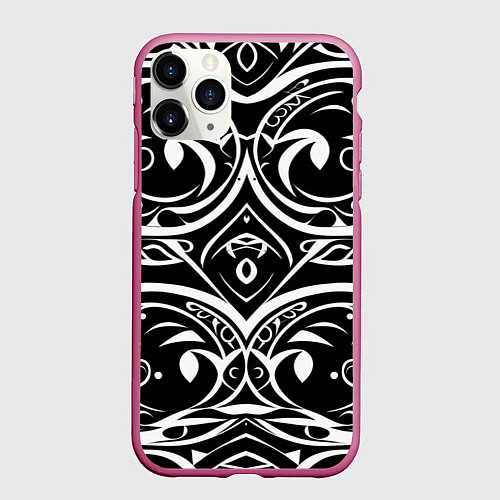 Чехол iPhone 11 Pro матовый Белое на чёрном / 3D-Малиновый – фото 1