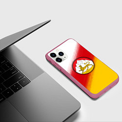 Чехол iPhone 11 Pro матовый Герб Осетии на фоне, цвет: 3D-малиновый — фото 2