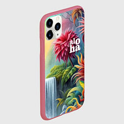 Чехол iPhone 11 Pro матовый Гавайские тропические цветы - алоха, цвет: 3D-малиновый — фото 2
