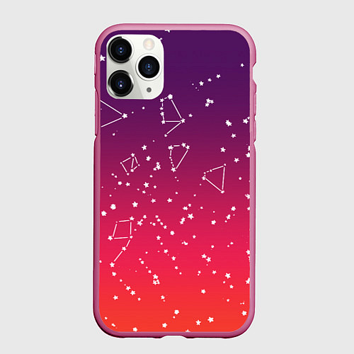 Чехол iPhone 11 Pro матовый Созвездия в розовом небе / 3D-Малиновый – фото 1