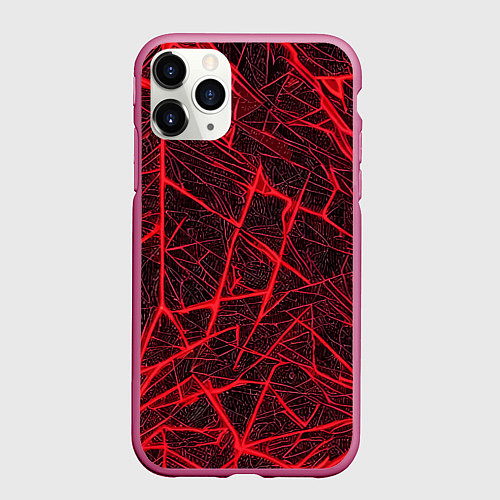 Чехол iPhone 11 Pro матовый Красная паутина на чёрном фоне / 3D-Малиновый – фото 1