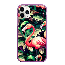 Чехол iPhone 11 Pro матовый Камуфляж розовый фламинго, цвет: 3D-фиолетовый