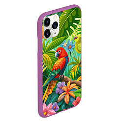 Чехол iPhone 11 Pro матовый Попугаи - экзотические птицы, цвет: 3D-фиолетовый — фото 2