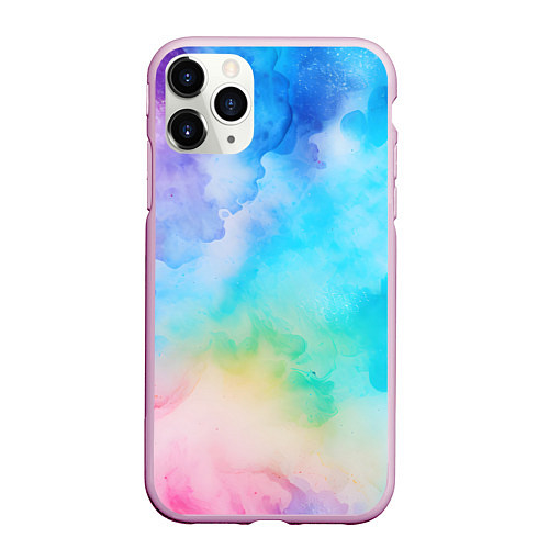 Чехол iPhone 11 Pro матовый Цветные разводы акварели / 3D-Розовый – фото 1