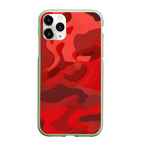 Чехол iPhone 11 Pro матовый Красный камуфляж крупный / 3D-Салатовый – фото 1