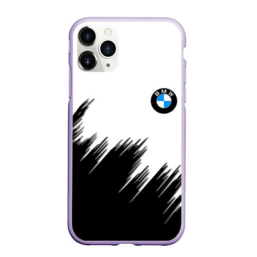 Чехол iPhone 11 Pro матовый BMW чёрные штрихи текстура / 3D-Светло-сиреневый – фото 1