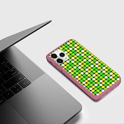 Чехол iPhone 11 Pro матовый Салатовые и белые квадраты, цвет: 3D-малиновый — фото 2
