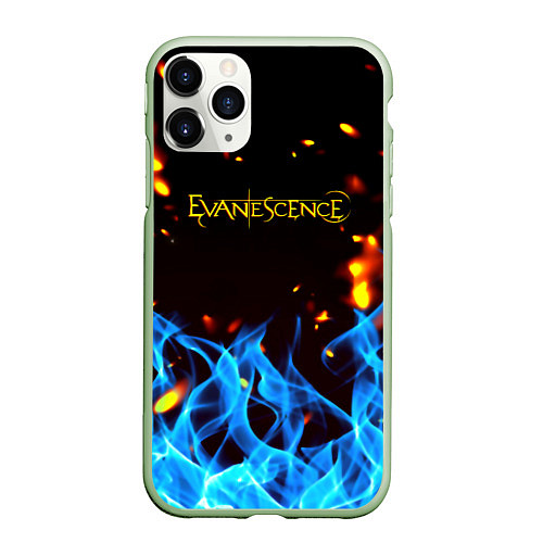 Чехол iPhone 11 Pro матовый Evanescence огонь рок группа / 3D-Салатовый – фото 1