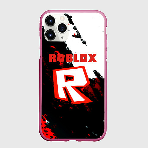 Чехол iPhone 11 Pro матовый Roblox logo краски мобайл гейм / 3D-Малиновый – фото 1