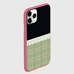 Чехол iPhone 11 Pro матовый Клетка и рюши в салатовом цвете, цвет: 3D-малиновый — фото 2