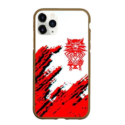 Чехол iPhone 11 Pro матовый Ведьмак геральт красные краски лого волк / 3D-Коричневый – фото 1