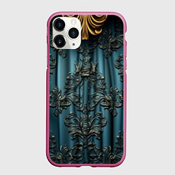Чехол iPhone 11 Pro матовый Синий шелк с золотой лепниной