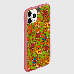 Чехол iPhone 11 Pro матовый Маленькие мишки и сердечки, цвет: 3D-малиновый — фото 2