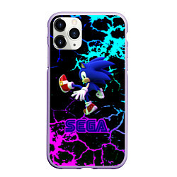 Чехол iPhone 11 Pro матовый Sonic sega game неоновая текстура, цвет: 3D-светло-сиреневый