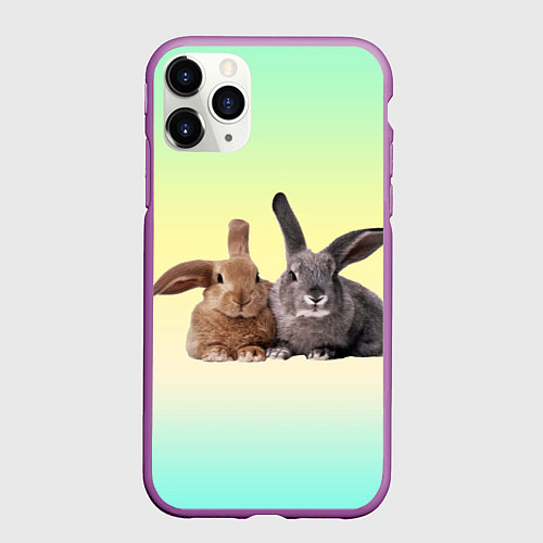Чехол iPhone 11 Pro матовый Два пушистых кролика / 3D-Фиолетовый – фото 1