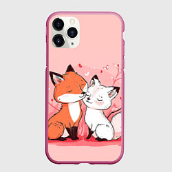 Чехол iPhone 11 Pro матовый Влюбленные милые лисички, цвет: 3D-малиновый