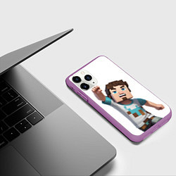 Чехол iPhone 11 Pro матовый Майнкрафт Стив с кулаком, цвет: 3D-фиолетовый — фото 2