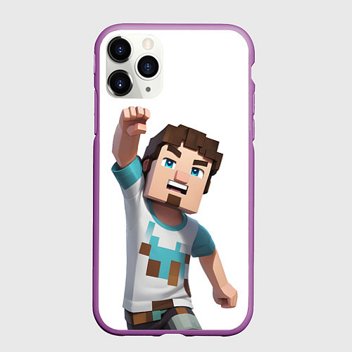 Чехол iPhone 11 Pro матовый Майнкрафт Стив с кулаком / 3D-Фиолетовый – фото 1