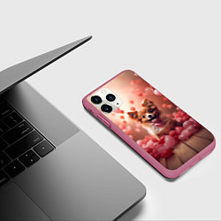 Чехол iPhone 11 Pro матовый Маленькая собачка в сердечках, цвет: 3D-малиновый — фото 2