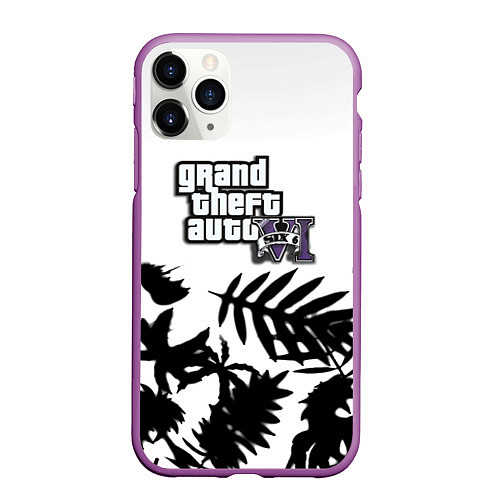 Чехол iPhone 11 Pro матовый GTA6 tropic game / 3D-Фиолетовый – фото 1