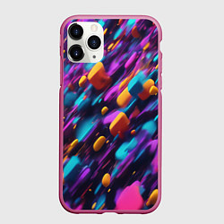 Чехол iPhone 11 Pro матовый Полёт цветных частиц - нейросеть, цвет: 3D-малиновый