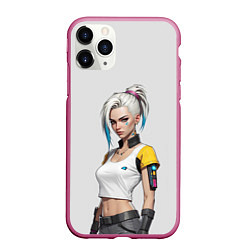 Чехол iPhone 11 Pro матовый Девушка в белом топе Cyberpunk 2077, цвет: 3D-малиновый