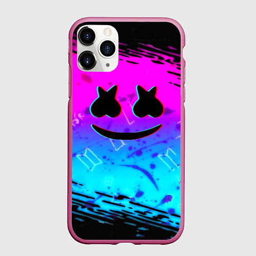 Чехол iPhone 11 Pro матовый Маршмэллоу x бтс неоновый стиль / 3D-Малиновый – фото 1