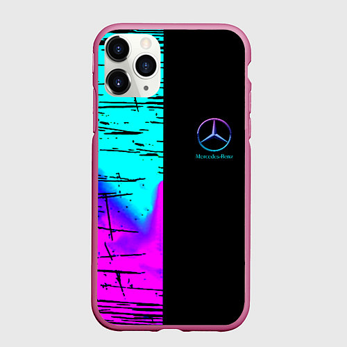 Чехол iPhone 11 Pro матовый Mercedes benz неон текстура / 3D-Малиновый – фото 1