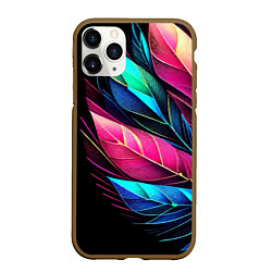 Чехол iPhone 11 Pro матовый Букет из цветных перьев - неон
