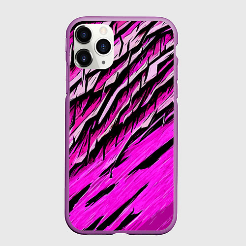 Чехол iPhone 11 Pro матовый Розовые и чёрные полосы / 3D-Фиолетовый – фото 1