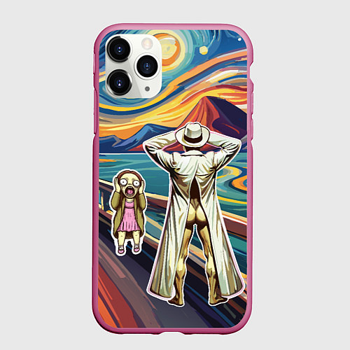 Чехол iPhone 11 Pro матовый Пародия Эдвард Мунк картина Крик эксгибиционизм / 3D-Малиновый – фото 1