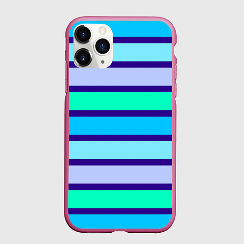 Чехол iPhone 11 Pro матовый Неоновые в синюю полоску / 3D-Малиновый – фото 1