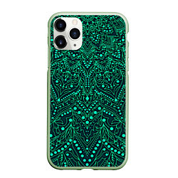 Чехол iPhone 11 Pro матовый Узоры мандала зелёный