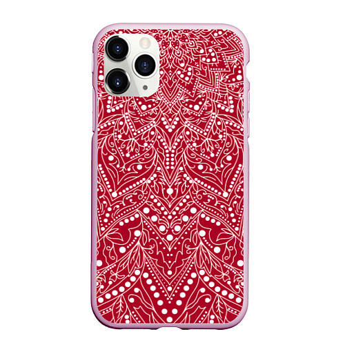 Чехол iPhone 11 Pro матовый Красно-розовый мандала / 3D-Розовый – фото 1