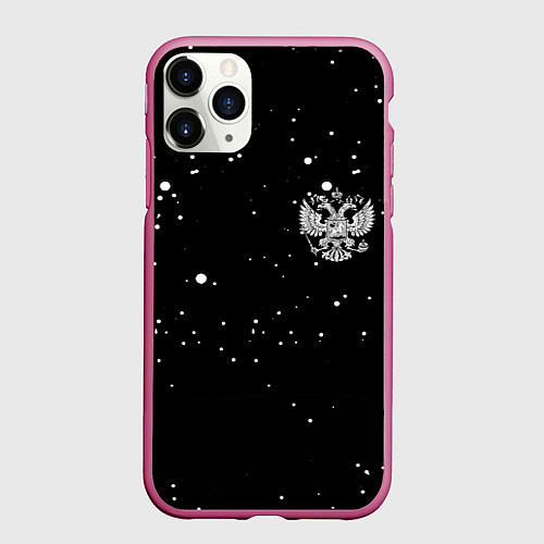 Чехол iPhone 11 Pro матовый Россия герб рф текстура / 3D-Малиновый – фото 1