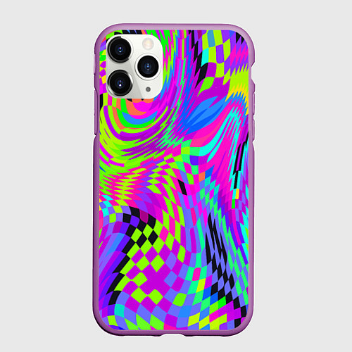 Чехол iPhone 11 Pro матовый Психоделический глитч / 3D-Фиолетовый – фото 1