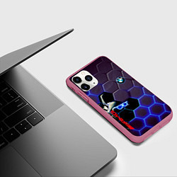 Чехол iPhone 11 Pro матовый BMW неоновые соты, цвет: 3D-малиновый — фото 2