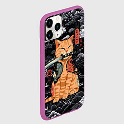 Чехол iPhone 11 Pro матовый Рыжий кот самурай с саблей, цвет: 3D-фиолетовый — фото 2