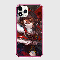 Чехол iPhone 11 Pro матовый Touhou Project Рейму Winter, цвет: 3D-малиновый
