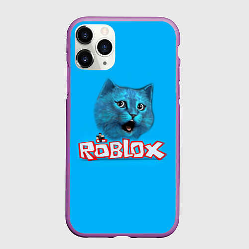 Чехол iPhone 11 Pro матовый Roblox синий кот / 3D-Фиолетовый – фото 1