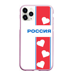 Чехол iPhone 11 Pro матовый Россия с сердечками, цвет: 3D-розовый