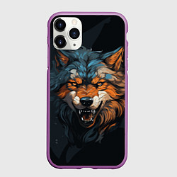 Чехол iPhone 11 Pro матовый Волчий свирепый оскал, цвет: 3D-фиолетовый