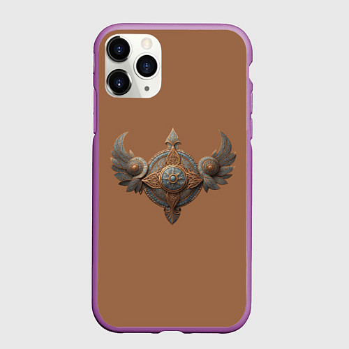 Чехол iPhone 11 Pro матовый Защитный орнамент с крыльями из дерева / 3D-Фиолетовый – фото 1