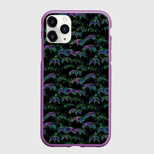 Чехол iPhone 11 Pro матовый Зеленая изгородь с эффектом / 3D-Фиолетовый – фото 1