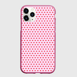 Чехол iPhone 11 Pro матовый Мелкие сердечки паттерн, цвет: 3D-малиновый